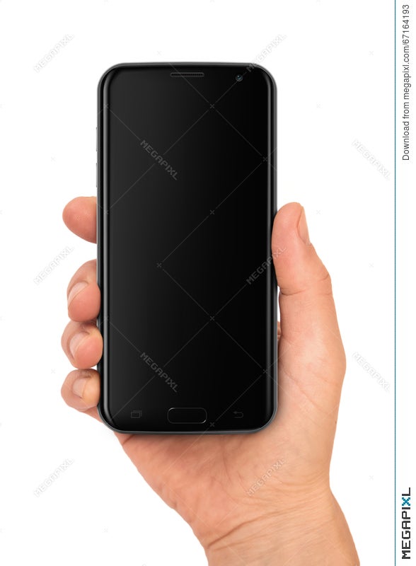 Man Hand Holding The Black Smartphone With Blank Screen Stock Photo