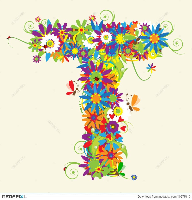 Letter T, Floral Design Illustration 10275110 - Megapixl