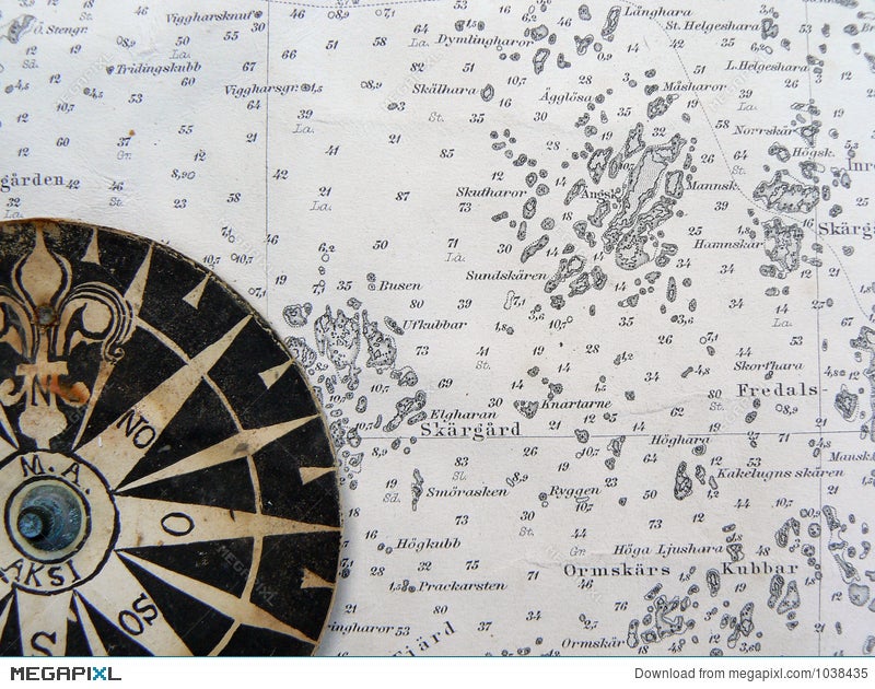 Compass Rose On Vintage Map Stock Photo 1038435 Megapixl