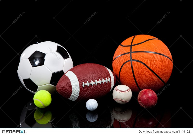 Assorted Sports Balls On A Black Background Stock Photo 11481321 - Megapixl