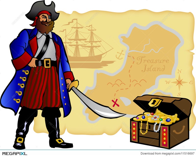 Pirate, Map And Treasure Chest/Eps Illustration 11516697 - Megapixl