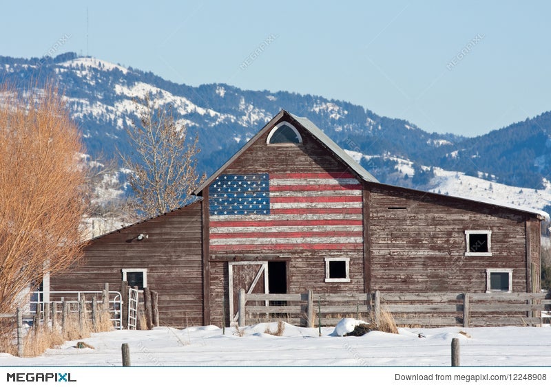 Old Barn With American Flag Stock Photo 12248908 Megapixl