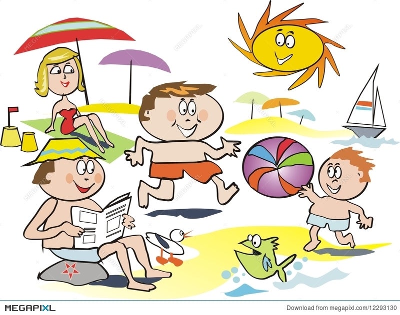 Fun Family Beach Cartoon Illustration 12293130 - Megapixl