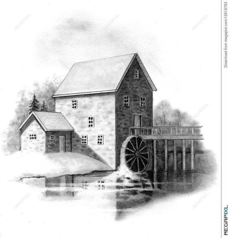 Water mill hand drawn sketch Royalty Free Vector Image
