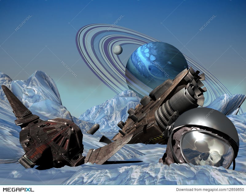 Spaceship Crashed On Ice Planet Illustration 12859850 - Megapixl