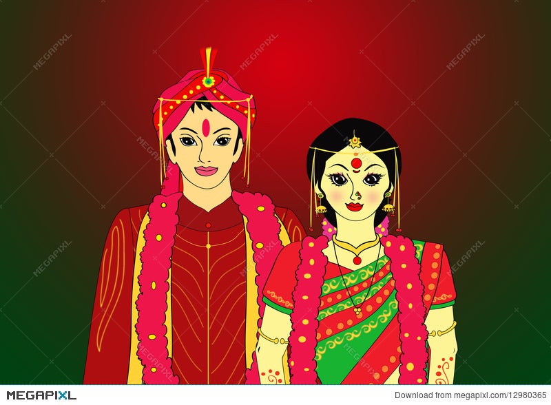 Indian Couple Illustration 12980365 - Megapixl