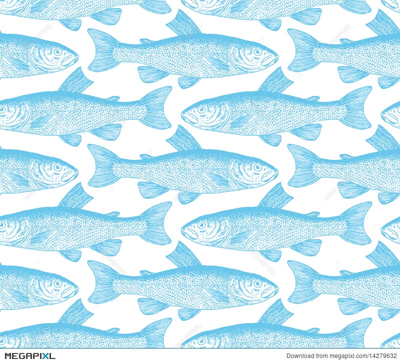 Seamless Vintage Fish Pattern (Vector) Illustration 14279632 - Megapixl