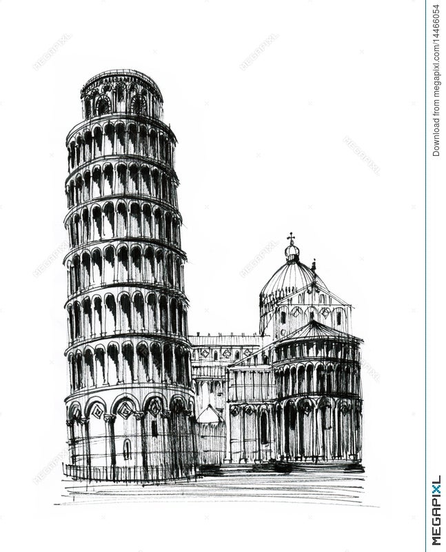 Leaning Tower of Pisa architectural sketch vector free download