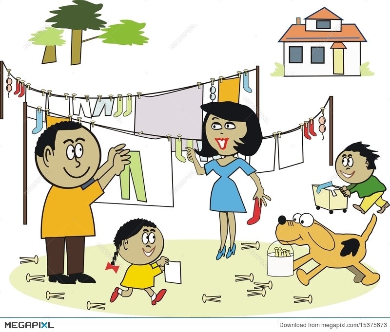 Family Laundry Cartoon Illustration 15375873 - Megapixl