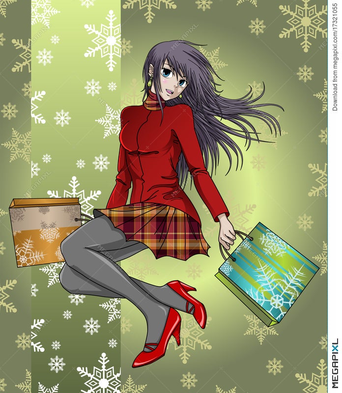 Download Anime Girl Shopping In Christmas With Background Illustration 17321055 Megapixl PSD Mockup Templates