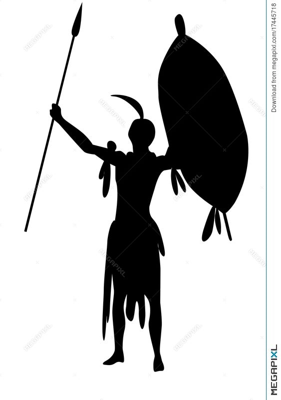 Warrior Zulu With Shield And Spears Isolate Illustration 17445718 - Megapixl