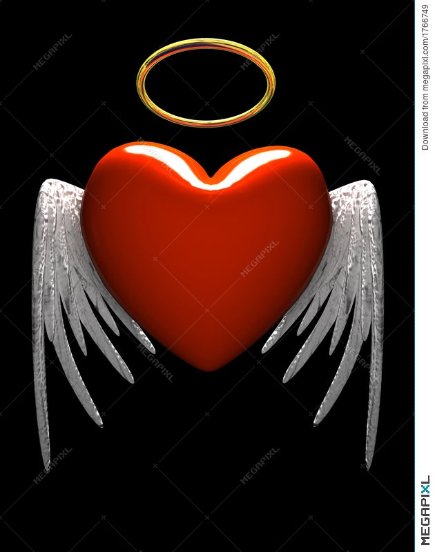 Red Heart-Angel With Wings Isolated On Black Background Illustration  1766749 - Megapixl