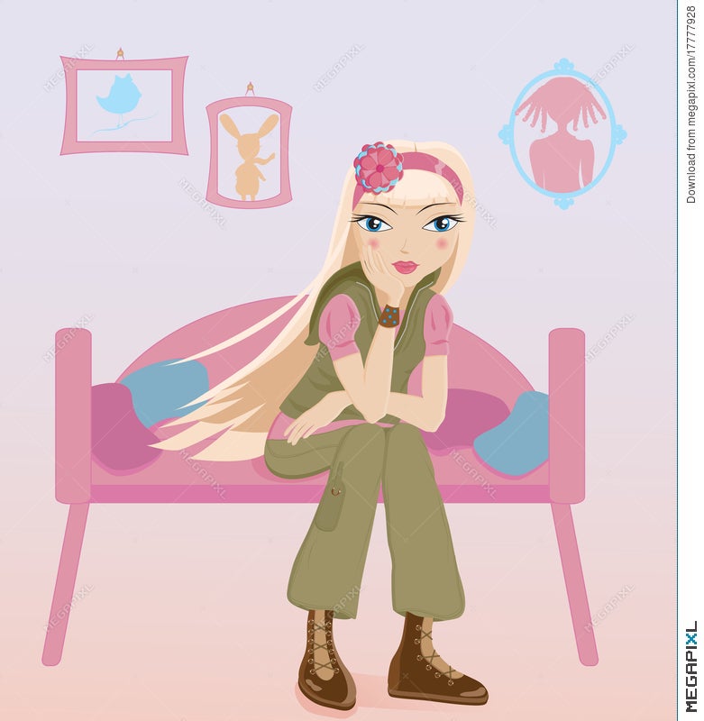 Teen Girl Sitting Alone In Her Room Illustration 17777928 - Megapixl