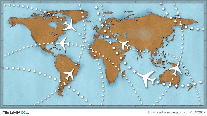 world map flight paths