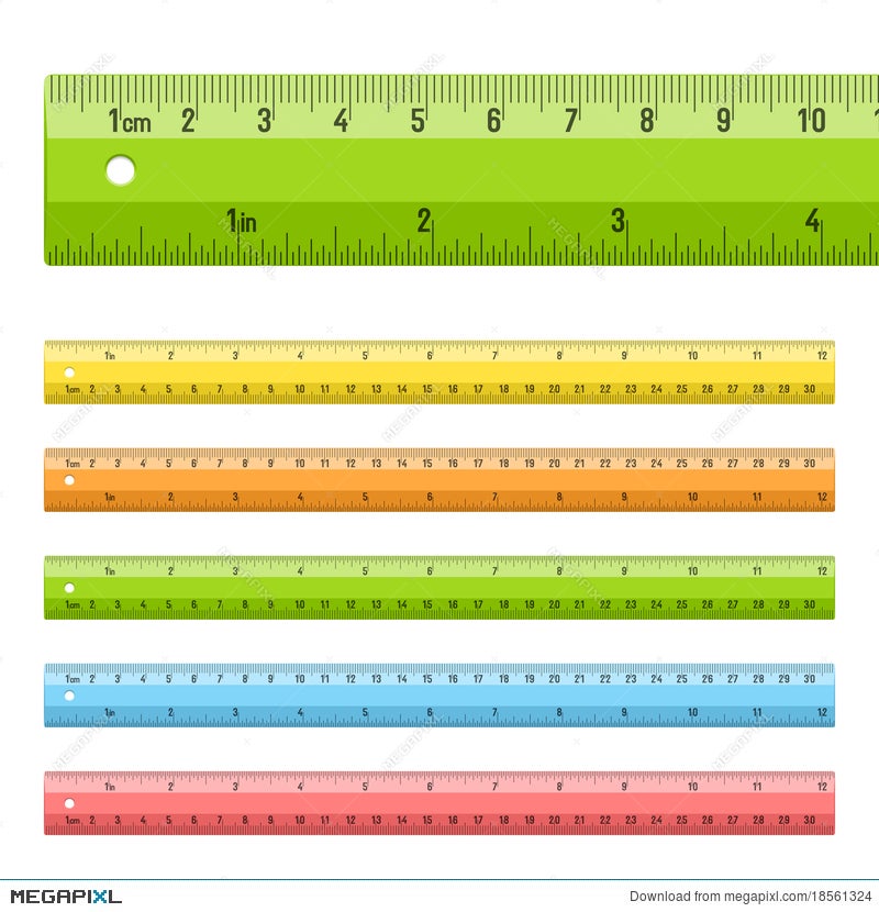 Rulers Inch and metric rulers. Measuring tool. Centimeters and