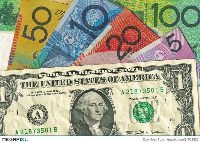 A Crumpled Us Dollar Bill Over Australian Money Stock Photo 21632525 A Crumpled Us Dollar Bill Over Australian Money
