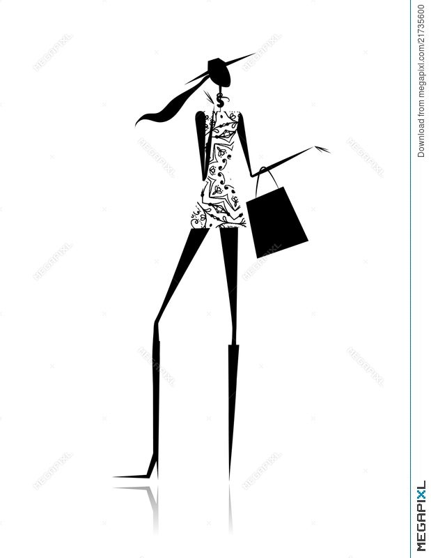 girl with shopping bags drawing