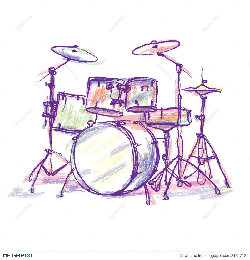 Musical Drums Sketch - Drum Kit - Sticker | TeePublic
