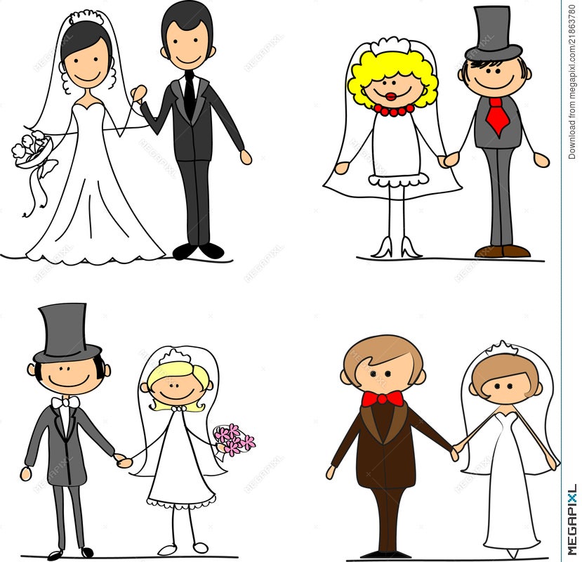 Set Cartoon Bride And Groom,Vector Illustration 21863780 - Megapixl