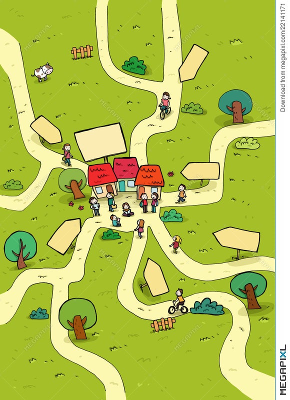 Little Town Cartoon Map Illustration 22141171 - Megapixl