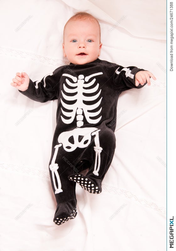 Cute Baby In Funny Skeleton Suit Stock Photo 24671388 Megapixl