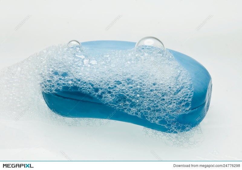 Bar Of Blue Soap With Bubbles Stock Photo Megapixl