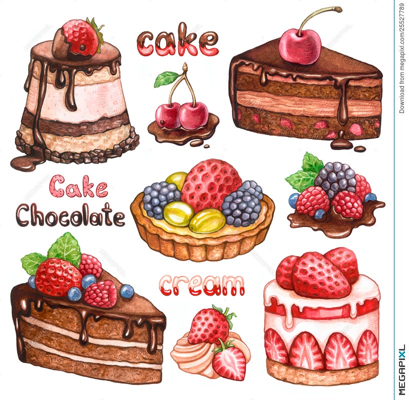 watercolor cakes with mousse cake 15281852 Vector Art at Vecteezy