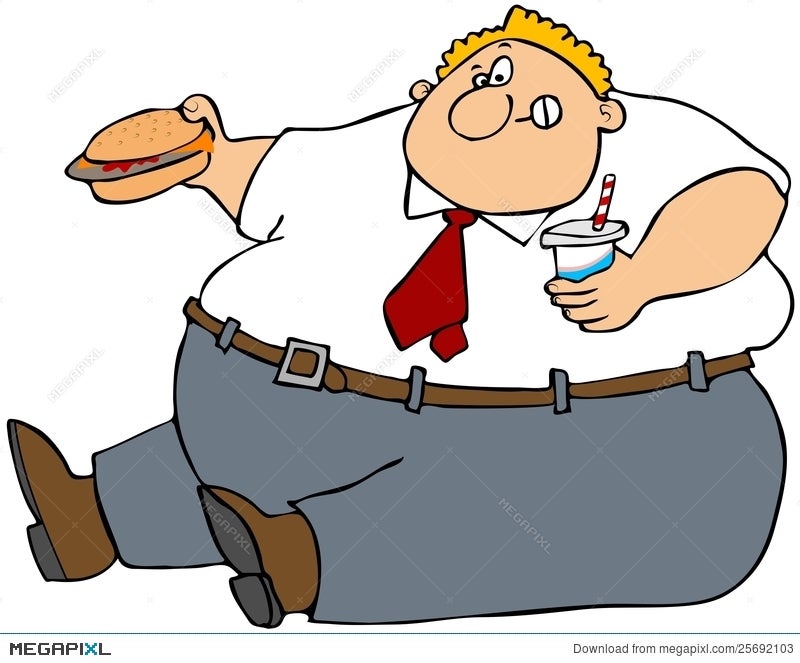 Fat Man Eating Junk Food Illustration 25692103 - Megapixl