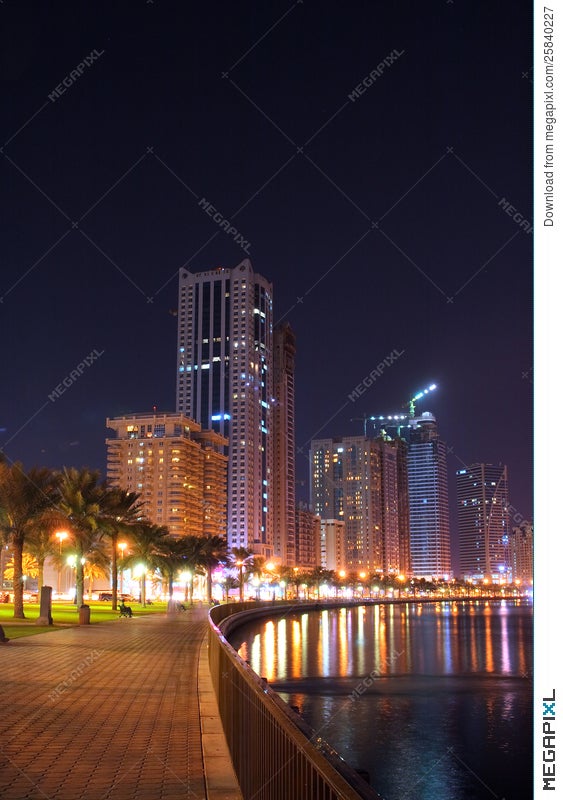 Sharjah Corniche Road At Night Abu Dhabi Stock Photo 25840227