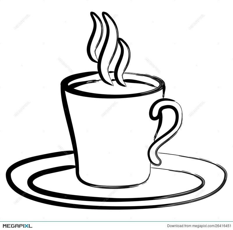 Art Black White Coffee In Cup Illustration Megapixl