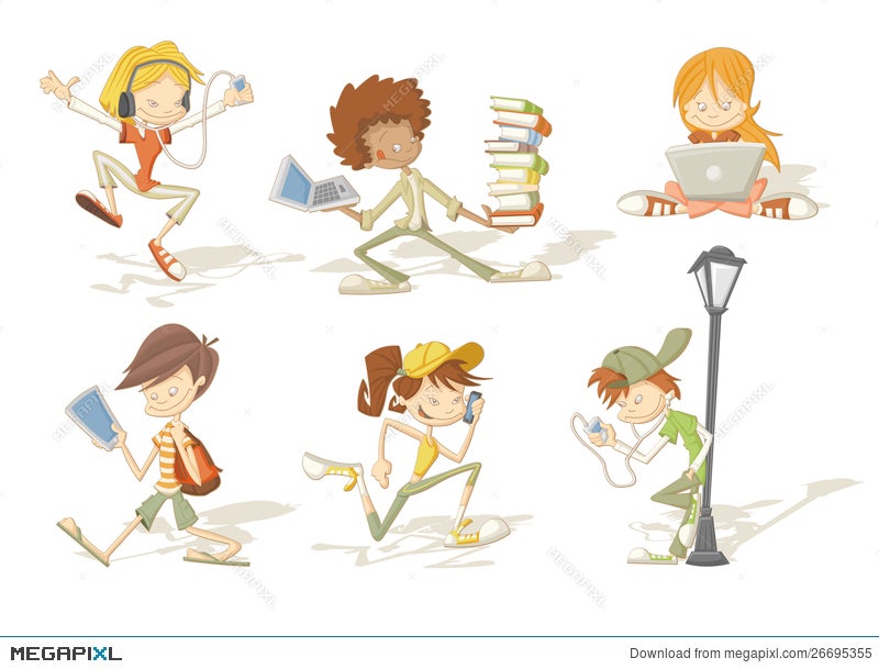 Group Of Cartoon Teenager Students Illustration 26695355 Megapixl