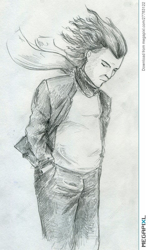 Man Standing In The Wind Illustration 27783122 Megapixl