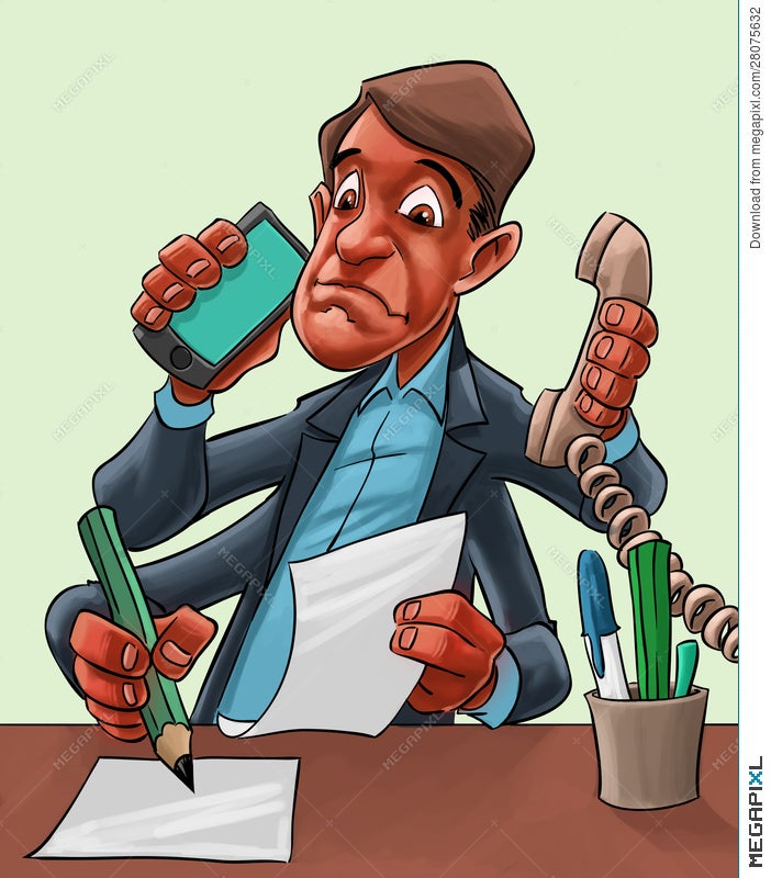 Comic Cartoon Of A Man Multitasking Illustration 28075632 - Megapixl