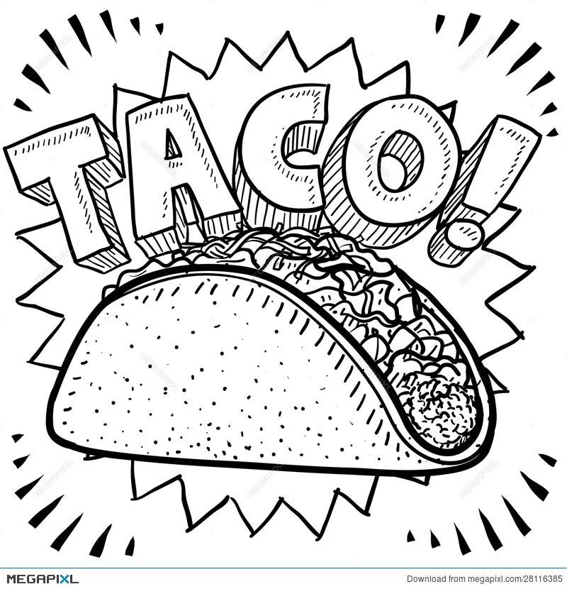 Cartoon Taco Drawing With Text Taco Tuesday Traditional Mexican Food  Vector Illustration Royalty Free SVG Cliparts Vectors And Stock  Illustration Image 124951237