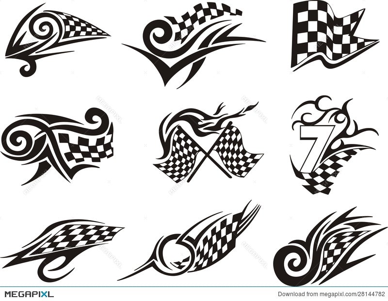 Racing sport checkered flag icons in black and white for tattoo design  vector illustration isolated on white background  CanStock