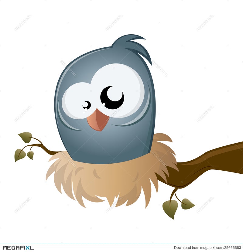 Funny Cartoon Bird Sitting In A Nest Illustration 28666883 - Megapixl