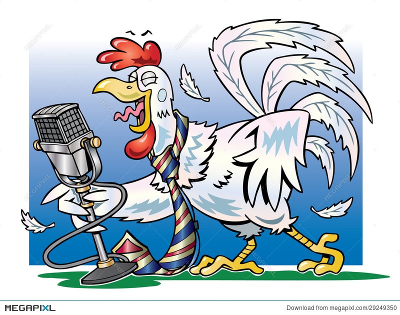 White Rooster Crowing Into A Microphone Illustration 29249350 - Megapixl
