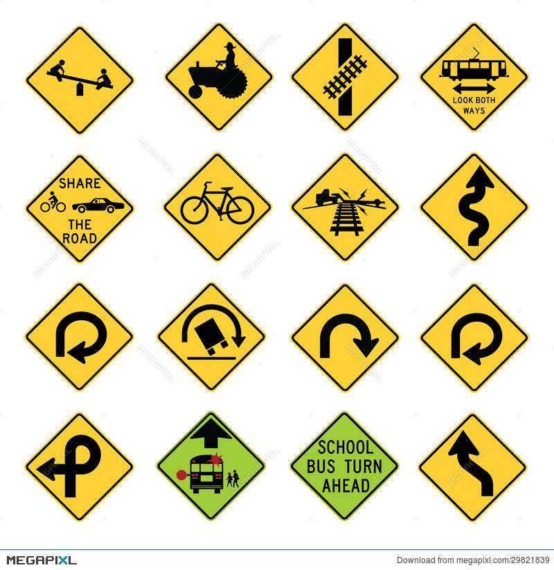 Yellow And Black Caution Road Signs Stock Illustration, 53% OFF