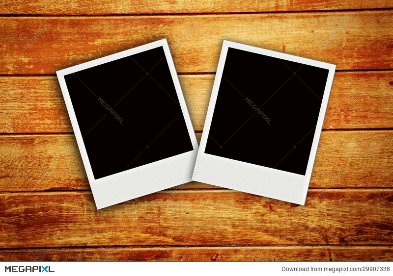 Two Polaroid With Wooden Board Texture Stock Photo Megapixl