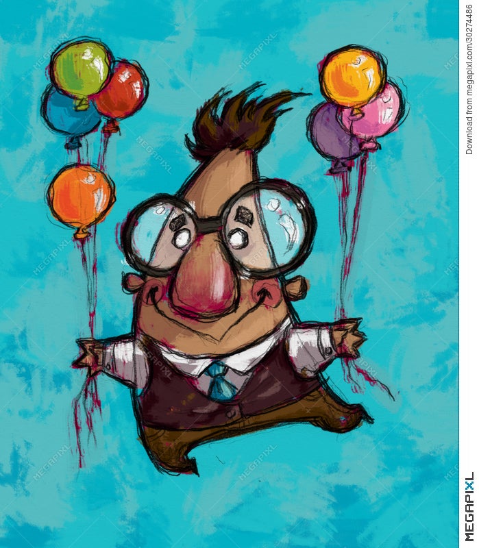 A Man Flying Holding Balloons Illustration 30274486 - Megapixl