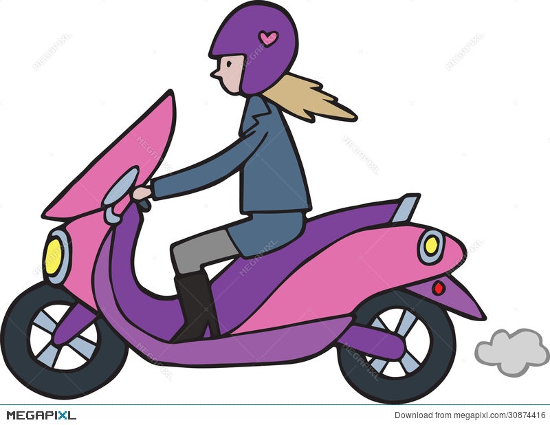 Cute Cartoon Girl On Lambretta Moped Motorbike Illustration 30874416 -  Megapixl