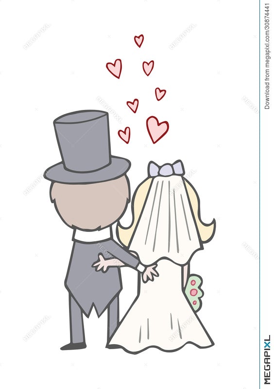 Wedding Bride And Groom Backs Wedding Day Cute Cartoon Illustration  30874441 - Megapixl