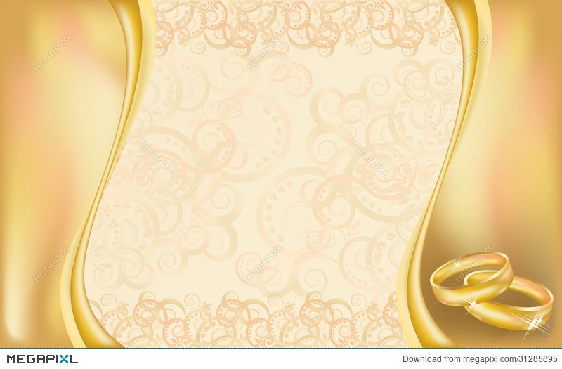 Wedding Invitation Card With Golden Rings And Flor Illustration 31285895 -  Megapixl