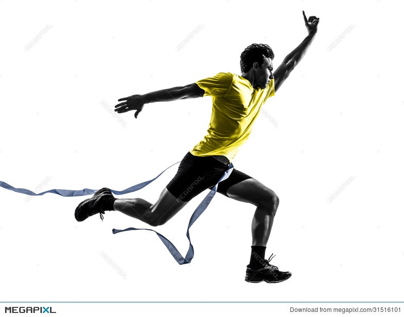 Young Man Sprinter Runner Running Winner Finish Line Silhouette Stock Photo 31516101 Megapixl