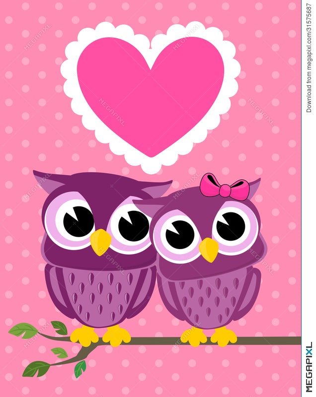 Cute Love Birds Owls Greeting Card Illustration 31575687 - Megapixl