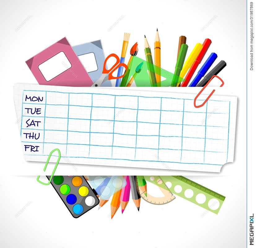 Background For School Timetable With Stationery Illustration 31987869 -  Megapixl