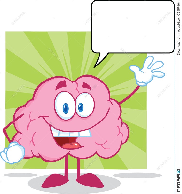 Brain Cartoon Character Waving For Greeting With S Illustration 32357964 -  Megapixl
