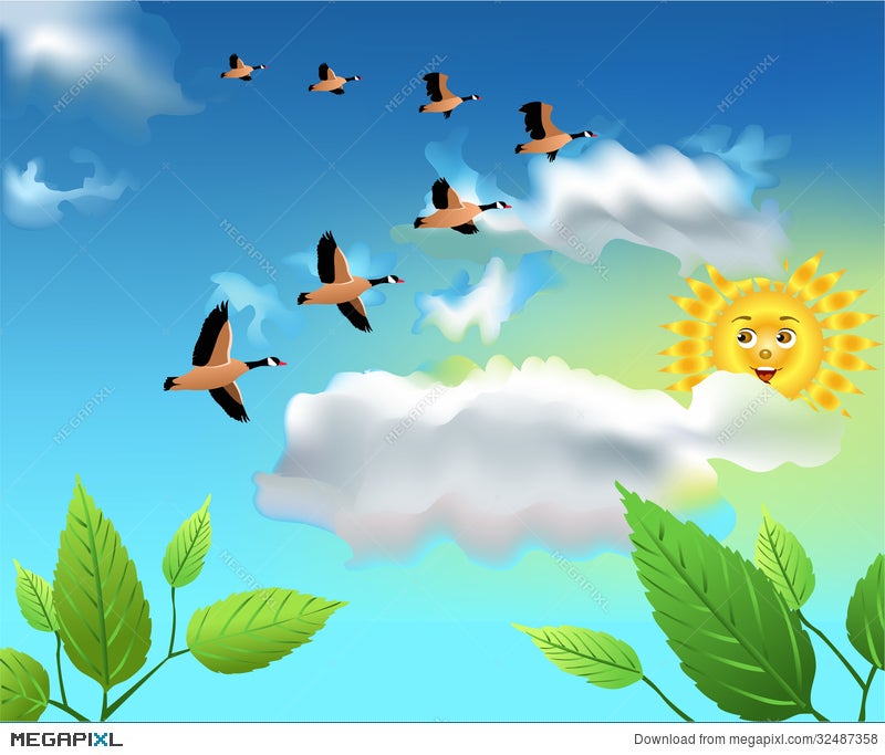 Birds Flying In The Sky Painting / Birds In The Sky Stock Photo Image