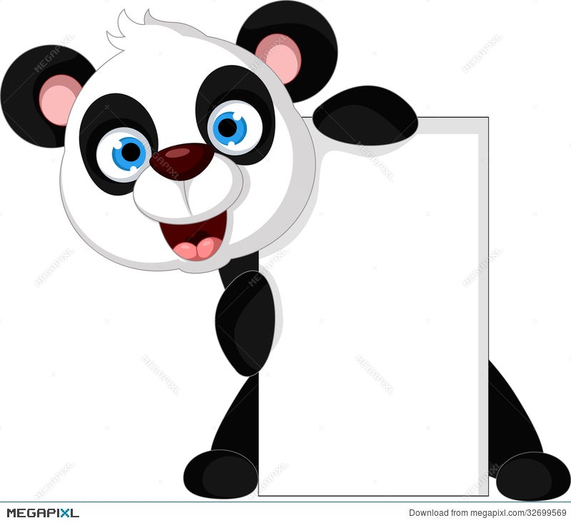 Happy Panda Cartoon With Blank Sign Illustration 32699569 - Megapixl