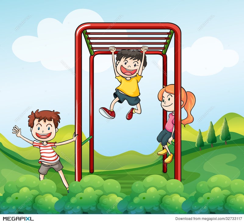 Three Kids Playing At The Park Illustration Megapixl